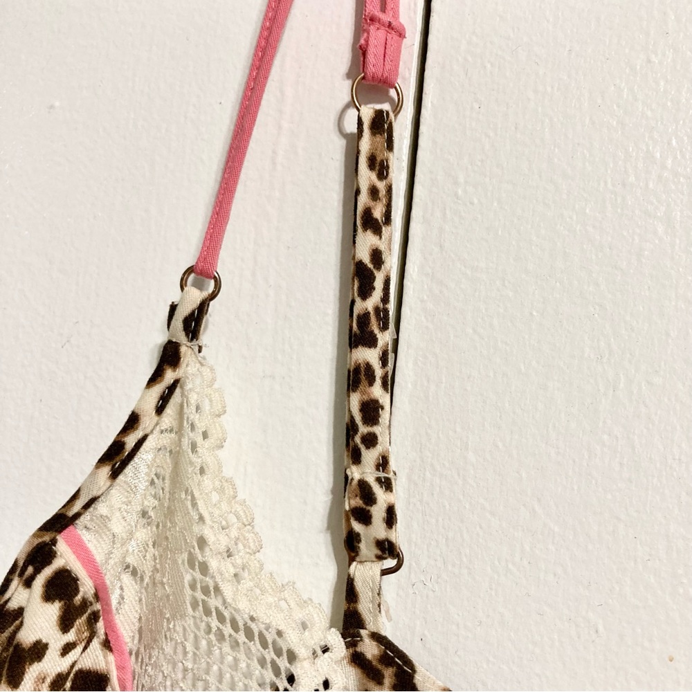 IN BLOOM by JONQUIL Cheetah Print Chemise Cream Lace, Pink Trim Womens Large - Picture 8 of 16
